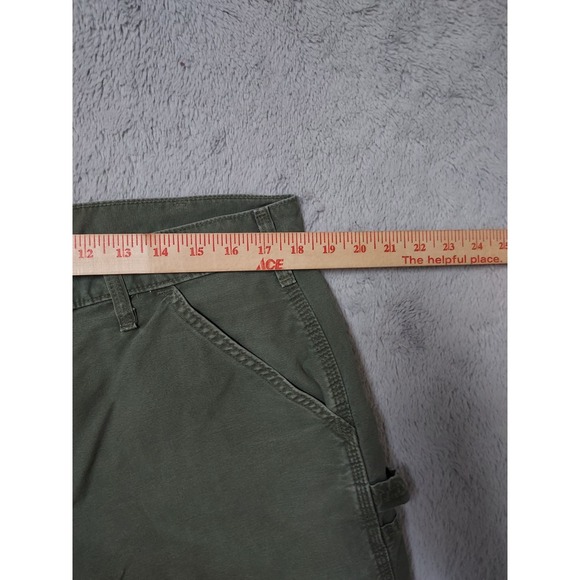 Carhartt Shorts Mens 36 Faded Canvas Olive Green Carpenter Work Hammer Loop - Picture 5 of 9